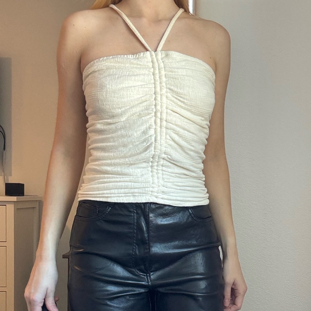 Pilcro Cream Ruched Halter Top